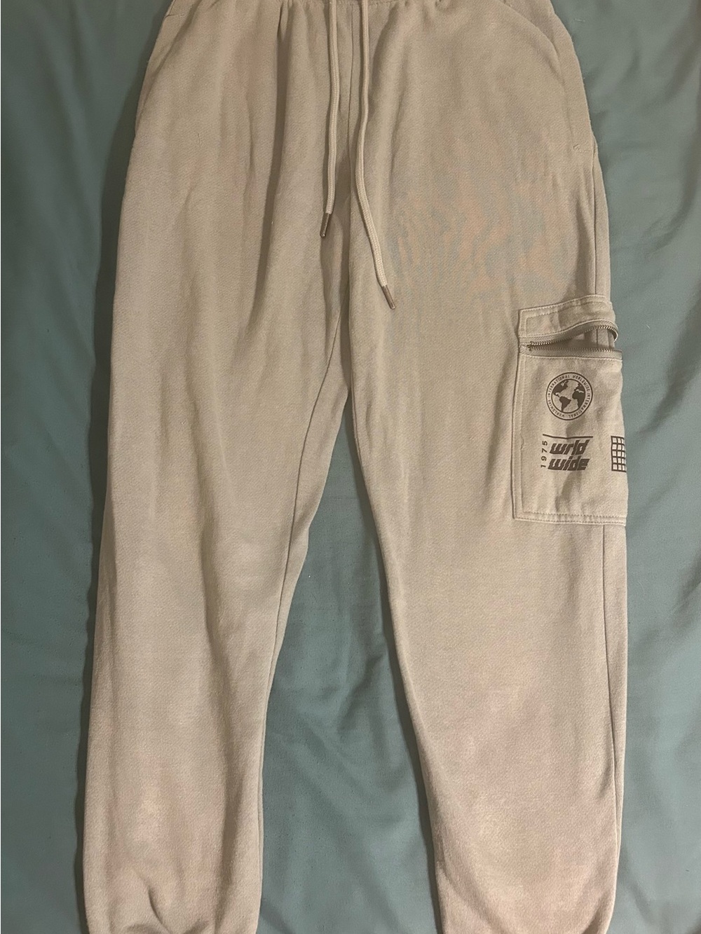 Garage Cream Cargo Track Pants with Side Pocket Graphic